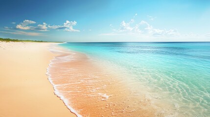 Wall Mural - White sand beach with clear blue water and blue sky.