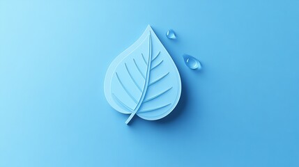 Wall Mural - A blue leaf with water droplets on a blue background.