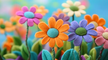 Handmade felt flowers craft for kids or mothers day gift present.