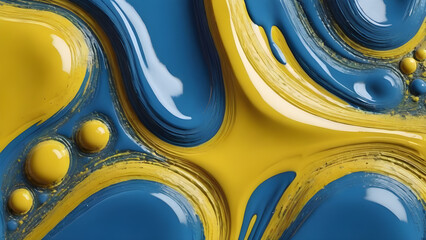 Wall Mural - 3d rendering of abstract blue and yellow oil paint background. Creative fluid art.