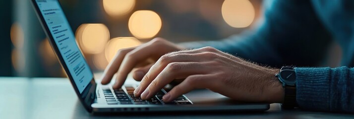 Poster - A person typing on a laptop with a blurred background.