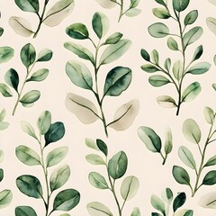 Sticker - Watercolor Green Leaves Seamless Pattern