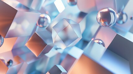 Aufkleber - A high-tech abstract wallpaper featuring an arrangement of diverse 3D shapes, including octahedrons and cylinders