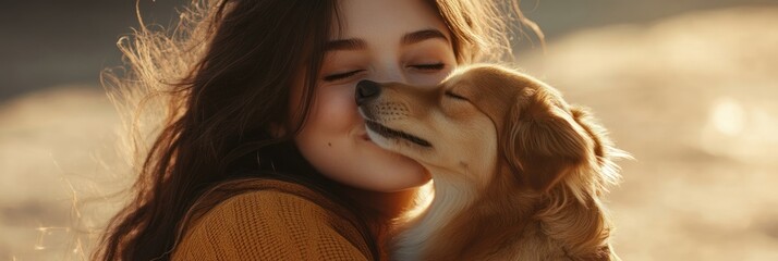 A joyful moment between a girl and her dog, showcasing affection and companionship.