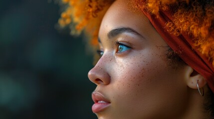 Wall Mural - authentic portrait of young redhead woman outdoor