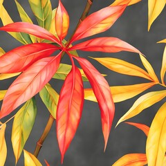 Canvas Print - Red and Yellow Leaves on Branch