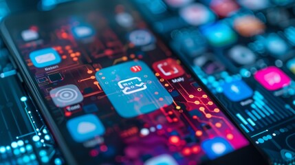 Poster - A mobile phone with a prominent cybersecurity app interface, featuring real-time threat monitoring and secure browsing options Close-up photo with clean background