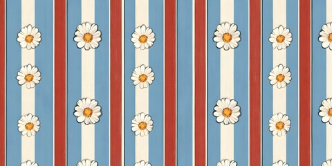 Striped Background with Daisies