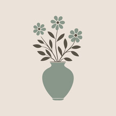 Vase Flowers, vector silhouette, isolated white background 