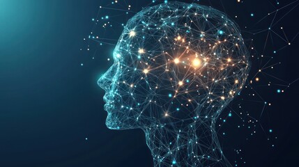 Poster - Abstract Portrait of a Person Made of Connected Lines and Dots with Glowing Lights