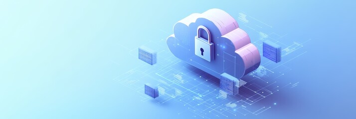 Poster - 3D cloud icon with a lock representing secure online data storage and cloud security. Symbolizes digital privacy.