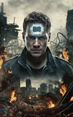 a man with the mark of the beast on his forehead. 666 the number of the beast. biblical prophecy whe