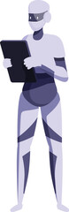 Poster - modern robot is holding a tablet, potentially analyzing data or controlling a complex system