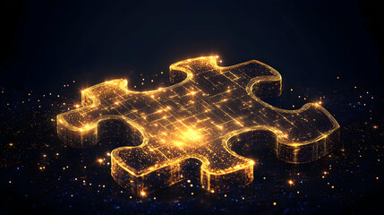 Wall Mural - Golden Puzzle Piece Sparkles on a Dark Background