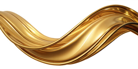 Golden flowing ribbon-like wave with glossy finish isolated