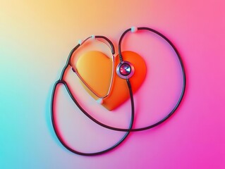 stethoscope forming heart shape on vibrant color background healthcare concept