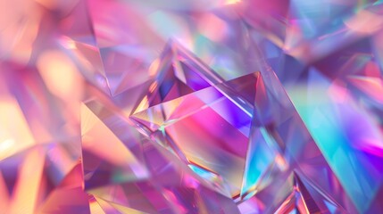 Leinwandbilder - Abstract holographic shapes forming a geometric pattern with a blend of bright, iridescent colors. Close-up photo with clean background