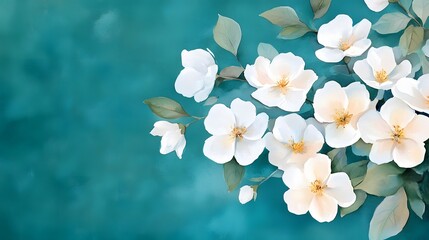 Wall Mural - A painting of a field of white flowers with a green background