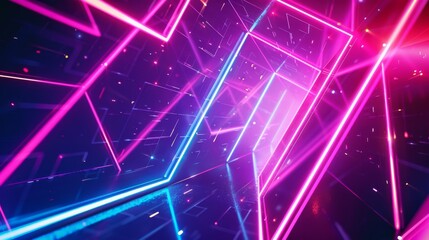 Poster - Abstract neon geometry with vibrant cyberspace lights Close-up photo with clean background