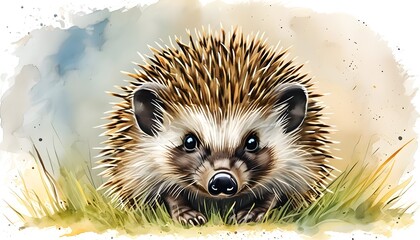 Wall Mural - Charming Watercolor Illustrations of Adorable Hedgehogs