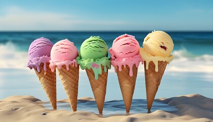 Refreshing ice cream indulgence on a sunny beach