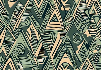 Abstract geometric pattern with green and beige colors