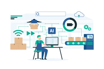 Automated Warehouse Systems for Efficient Inventory Management. Illustration of Modern Logistics Technology and Advanced Automation in Warehouse Operations. Illustration