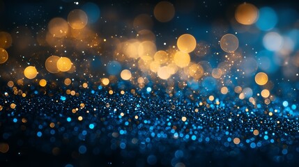 Poster - vibrant blue and golden bokeh lights create a sparkling, dreamlike atmosphere in an abstract setting