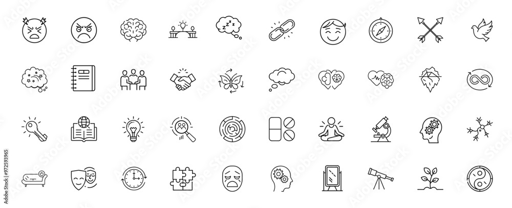 psychological concepts, emotions thoughts dreams themed icon collection
