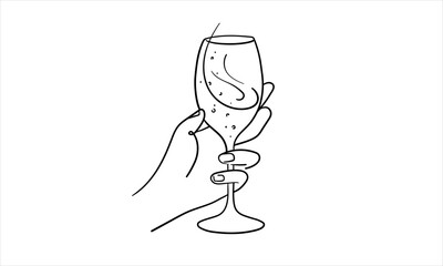 Wall Mural - Continuous line champagne cheers, continuous drawing contour. Hand toasting with wine glasses. Cheers toast festive decoration for holidays. Vector illustration	