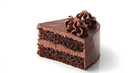 Wall Mural - A piece of delicious chocolate cake on a white background. AI generation