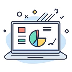 Aufkleber - Laptop with Pie Chart and Line Graph Displaying Data Analysis