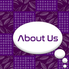 Wall Mural - About Us Purple Checks Leaves Dots Background Texture Text 