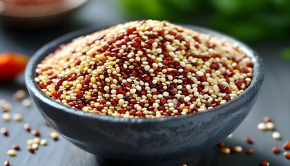 Nutritious bowl of Quinoa grains showcasing healthy eating and vibrant textures