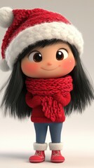 Canvas Print - A little girl wearing a santa hat and scarf