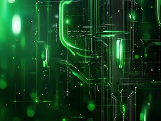 Poster - Abstract green technology background with glowing lines and circuitry.