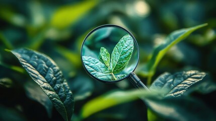 Wall Mural - Magnifying Glass Examining Green Leaf