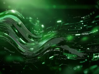 Poster - Abstract digital background with flowing green lines and circuit patterns.