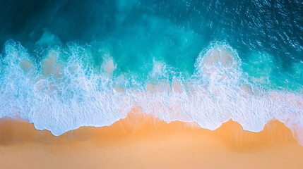 Poster - Capturing the tranquil beauty of a turquoise ocean meeting a sandy beach, invoking a sense of calm and adventure, ideal for travel concepts