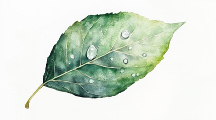 Aufkleber - A close-up view of a green leaf adorned with water droplets, showcasing nature's beauty and detail in a serene setting