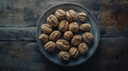 Wall Mural - Walnuts on Wooden Plate