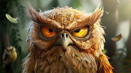 Wall Mural - Intense Close-Up Portrait of a Fierce Owl