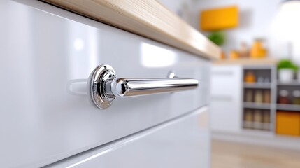 Poster - A close up of a kitchen cabinet with some drawers and knobs, AI