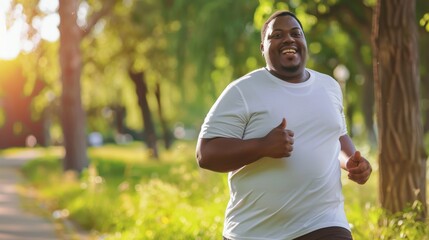 Poster - A man is running in a park with a smile on his face