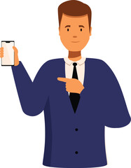 Poster - businessman showing a blank smartphone screen and pointing at it with his finger