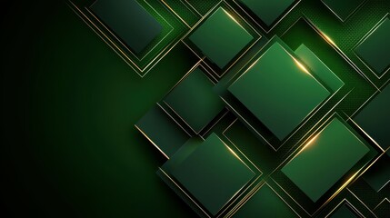 Aufkleber - Modern green geometric design with golden accents and layered square shapes.