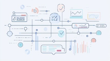 Leinwandbilder - A digital illustration showcasing data analytics with graphs, charts, and connected elements on a light background