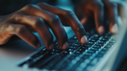 Aufkleber - A person typing on a keyboard in a dimly lit room during late night work hours