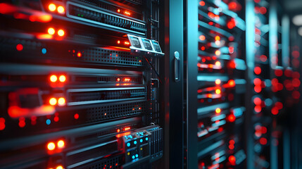 Poster - Server rack with redundant RAID controllers for data redundancy