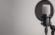 © JP STUDIO LAB - Professional studio microphone with pop filter, isolated on a grey gradient background, ideal for podcasting, voiceover, or vocal recording